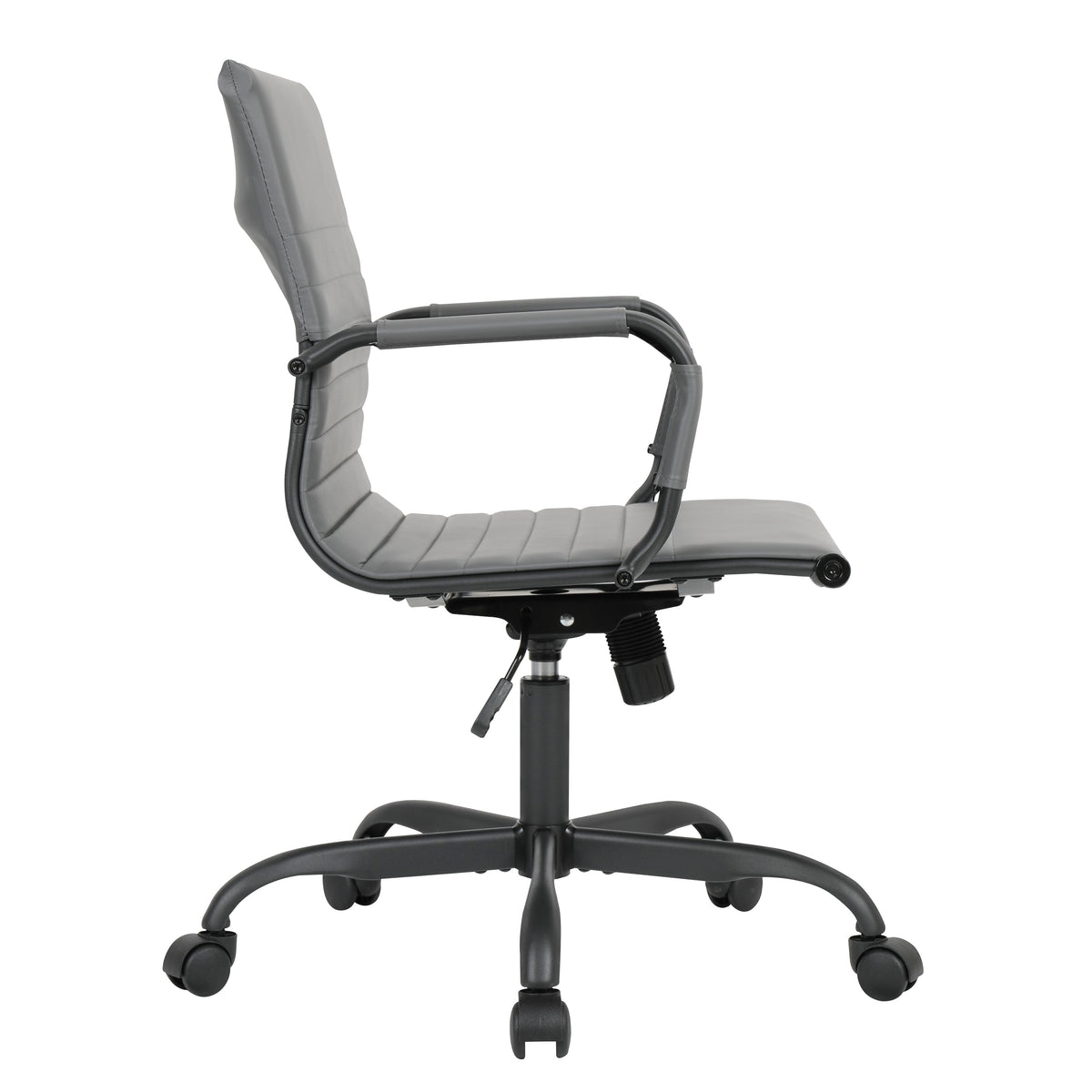 Harris Mid-Back Leather Adjustable Office Conference Chair with Armrests Black Grey Office Chair Leisuremod