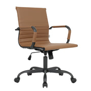 Harris Mid-Back Leather Adjustable Office Conference Chair with Armrests Black Light Brown Office Chair Leisuremod