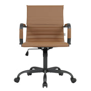 Harris Mid-Back Leather Adjustable Office Conference Chair with Armrests Black Light Brown Office Chair Leisuremod