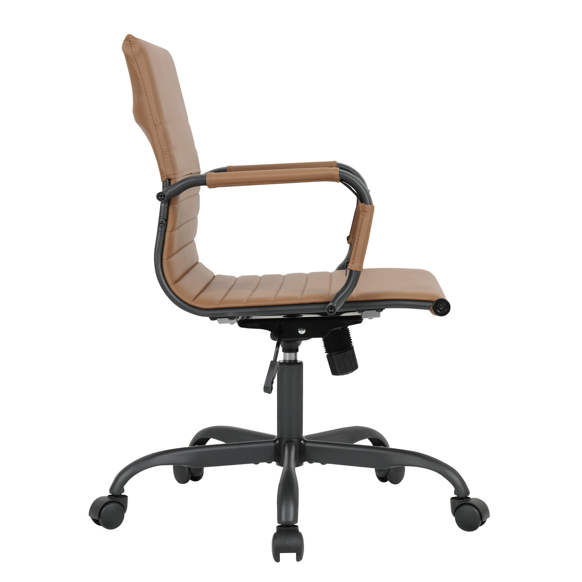 Harris Mid-Back Leather Adjustable Office Conference Chair with Armrests Black Light Brown Office Chair Leisuremod