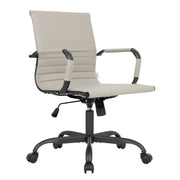 Harris Mid-Back Leather Adjustable Office Conference Chair with Armrests Black Tan Office Chair Leisuremod