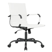 Harris Mid-Back Leather Adjustable Office Conference Chair with Armrests Black White Office Chair Leisuremod