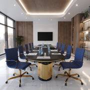 Harris Mid-Back Leather Adjustable Office Conference Chair with Armrests Gold Navy Blue Office Chair Leisuremod