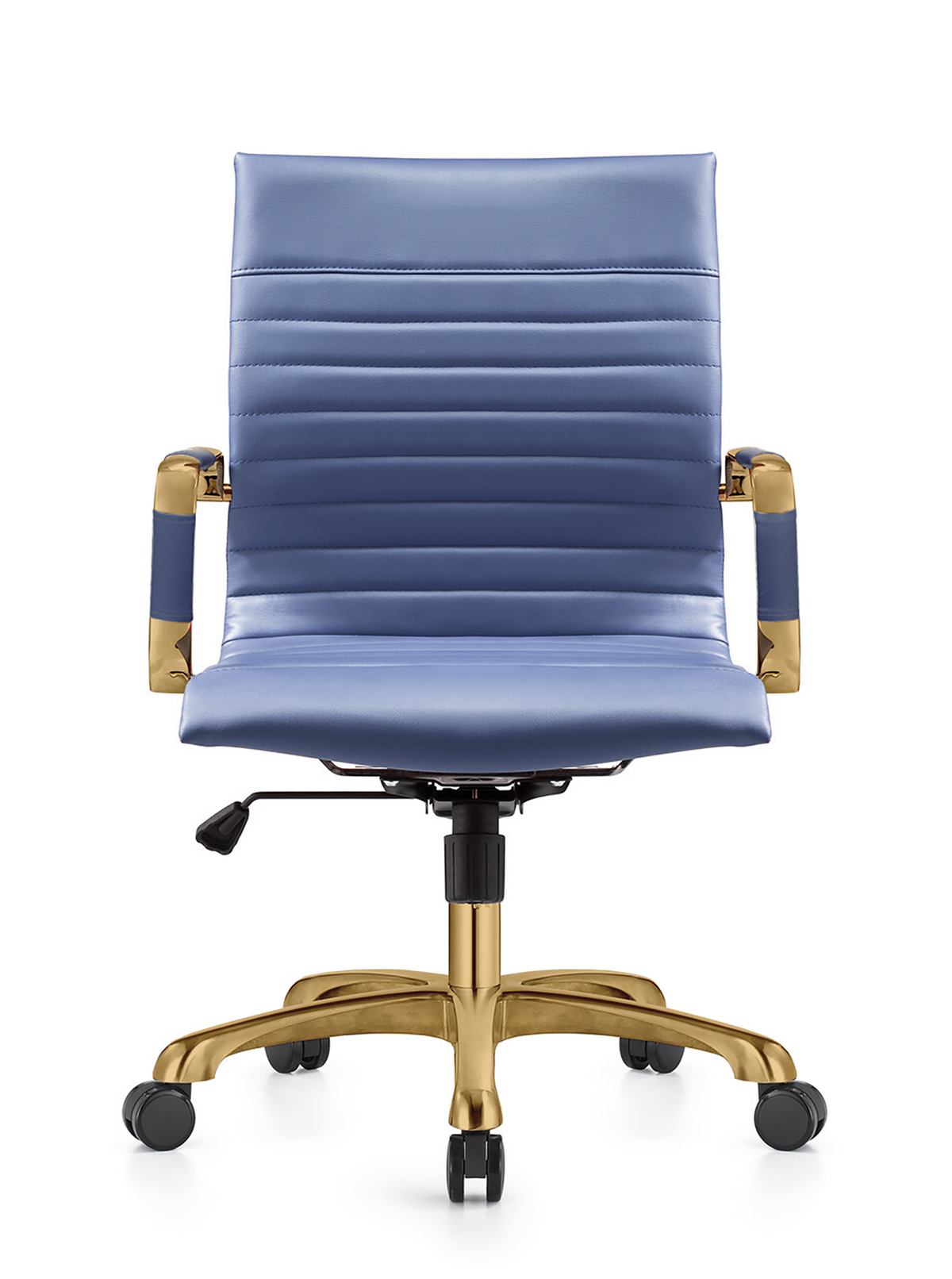 Harris Mid-Back Leather Adjustable Office Conference Chair with Armrests Gold Navy Blue Office Chair Leisuremod
