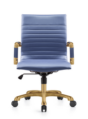 Harris Mid-Back Leather Adjustable Office Conference Chair with Armrests Gold Navy Blue Office Chair Leisuremod