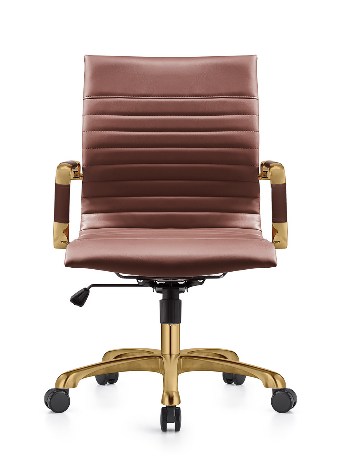 Harris Mid-Back Leather Adjustable Office Conference Chair with Armrests Gold Dark Brown Office Chair Leisuremod