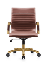 Harris Mid-Back Leather Adjustable Office Conference Chair with Armrests Gold Dark Brown Office Chair Leisuremod