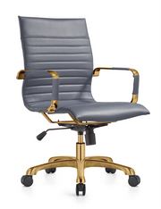 Harris Mid-Back Leather Adjustable Office Conference Chair with Armrests Gold Grey Office Chair Leisuremod