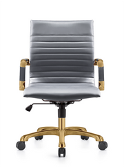 Harris Mid-Back Leather Adjustable Office Conference Chair with Armrests Gold Grey Office Chair Leisuremod