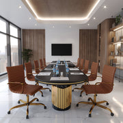 Harris Mid-Back Leather Adjustable Office Conference Chair with Armrests Gold Grey Office Chair Leisuremod