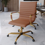 Harris Mid-Back Leather Adjustable Office Conference Chair with Armrests Gold Grey Office Chair Leisuremod