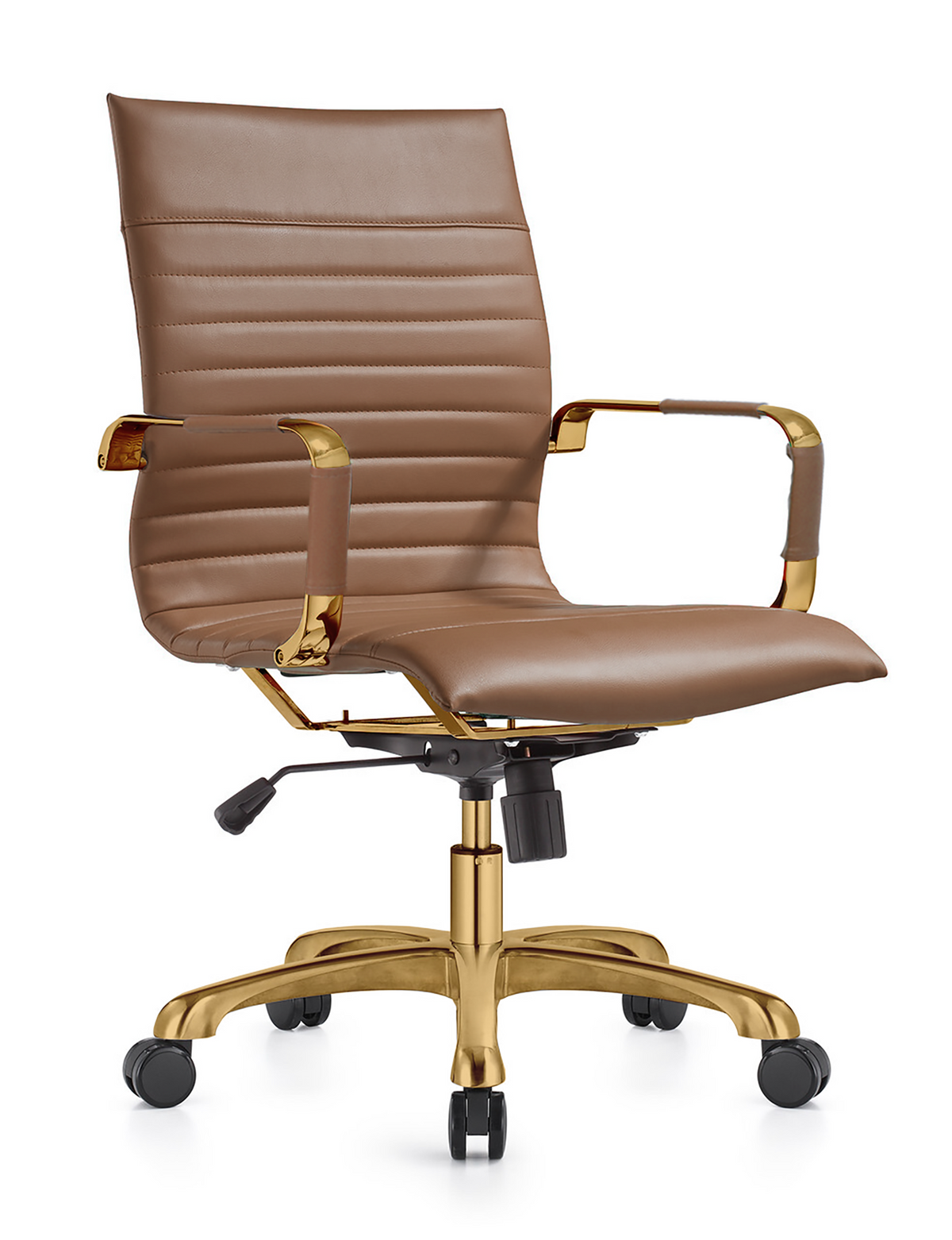 Harris Mid-Back Leather Adjustable Office Conference Chair with Armrests Gold Light Brown Office Chair Leisuremod
