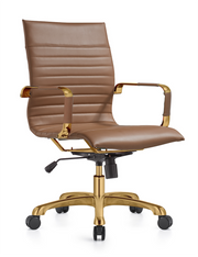 Harris Mid-Back Leather Adjustable Office Conference Chair with Armrests Gold Light Brown Office Chair Leisuremod