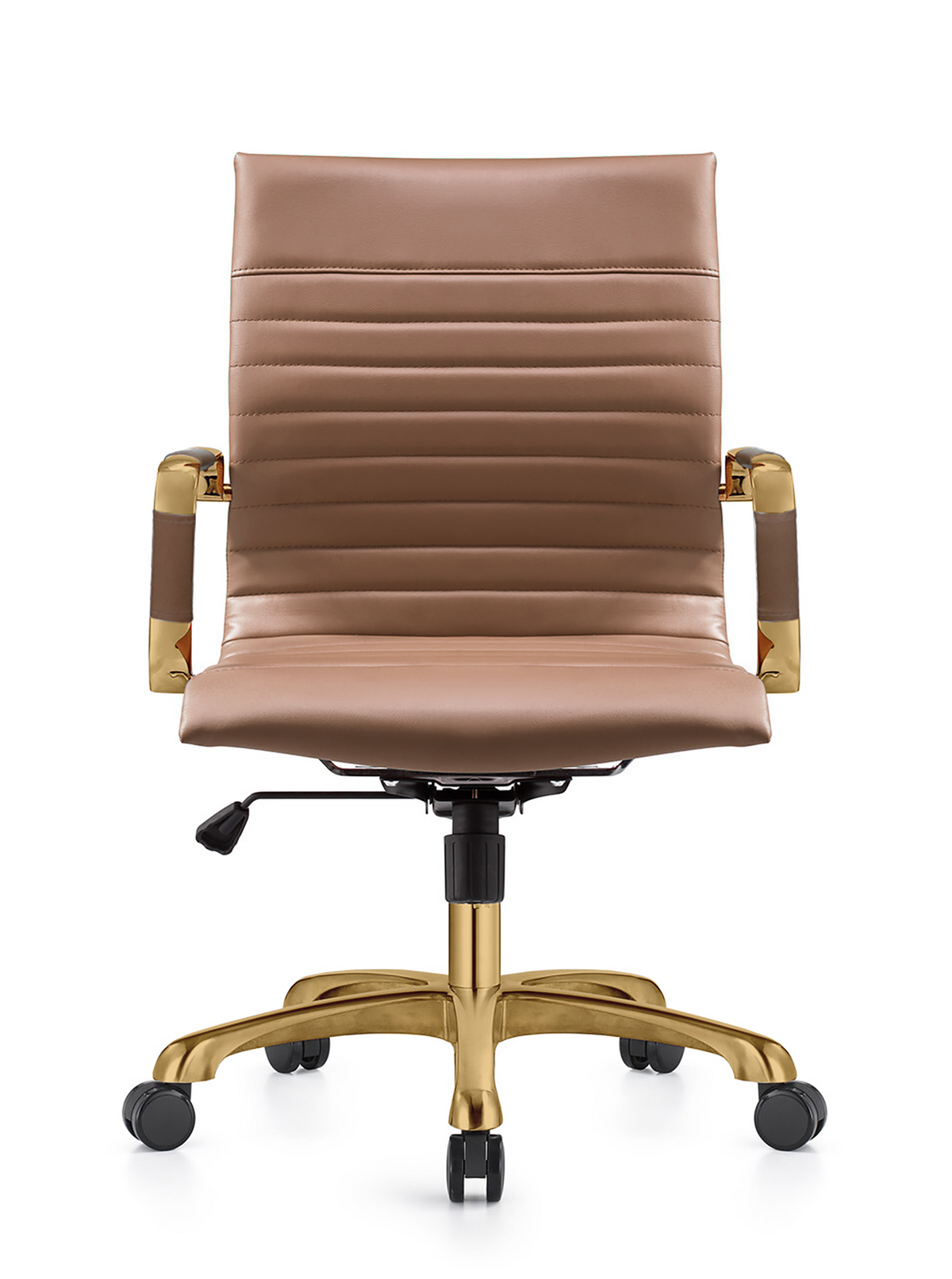 Harris Mid-Back Leather Adjustable Office Conference Chair with Armrests Gold Light Brown Office Chair Leisuremod