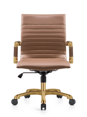 Harris Mid-Back Leather Adjustable Office Conference Chair with Armrests Gold Light Brown Office Chair Leisuremod