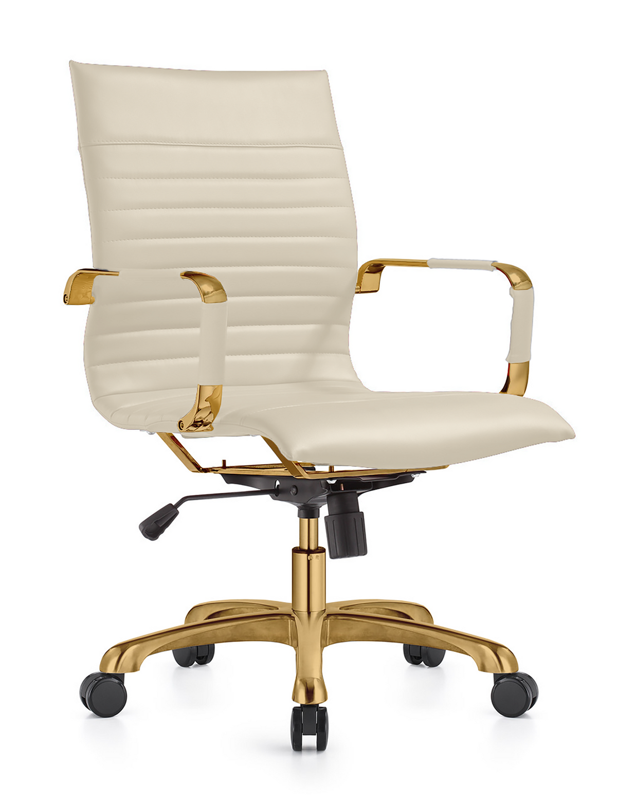 Harris Mid-Back Leather Adjustable Office Conference Chair with Armrests Gold Tan Office Chair Leisuremod