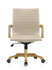 Harris Mid-Back Leather Adjustable Office Conference Chair with Armrests Gold Tan Office Chair Leisuremod