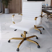 Harris Mid-Back Leather Adjustable Office Conference Chair with Armrests Gold Tan Office Chair Leisuremod