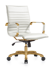 Harris Mid-Back Leather Adjustable Office Conference Chair with Armrests Gold White Office Chair Leisuremod