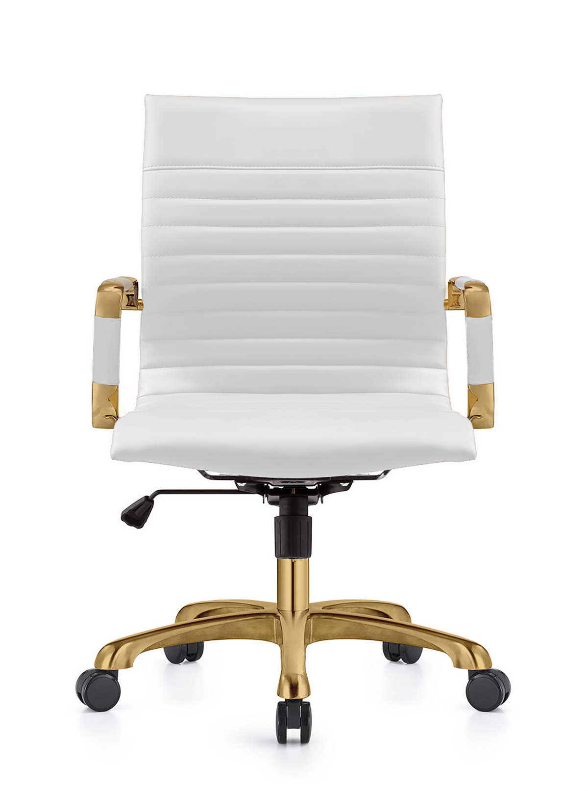 Harris Mid-Back Leather Adjustable Office Conference Chair with Armrests Gold White Office Chair Leisuremod