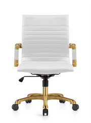 Harris Mid-Back Leather Adjustable Office Conference Chair with Armrests Gold White Office Chair Leisuremod