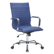 Harris Leather High-Back Adjustable Office Conference Chair with Armrests Chrome Navy Blue Office Chair Leisuremod