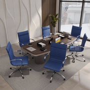 Harris Leather High-Back Adjustable Office Conference Chair with Armrests Chrome Navy Blue Office Chair Leisuremod