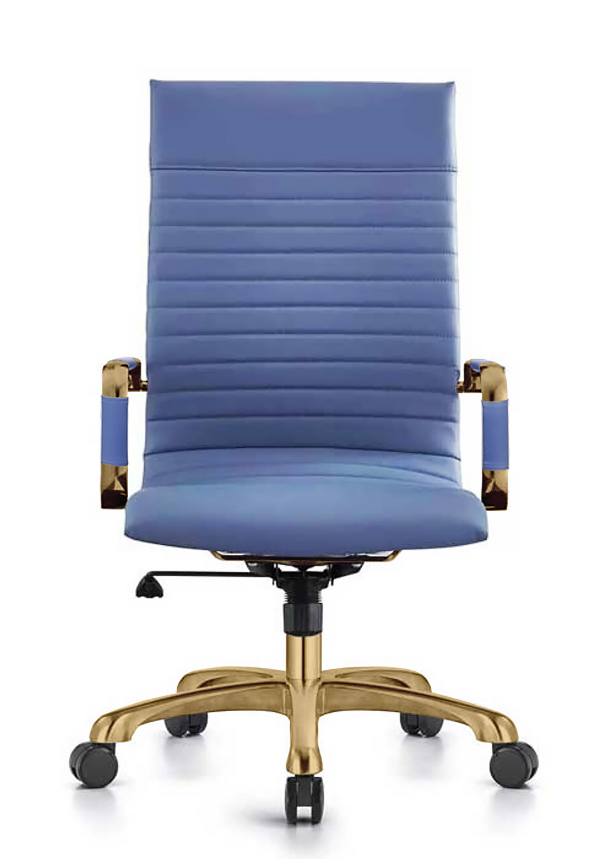 Harris Leather High-Back Adjustable Office Conference Chair with Armrests Gold Navy Blue Office Chair Leisuremod