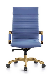 Harris Leather High-Back Adjustable Office Conference Chair with Armrests Gold Navy Blue Office Chair Leisuremod