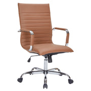 Harris Leather High-Back Adjustable Office Conference Chair with Armrests Chrome Light Brown Office Chair Leisuremod