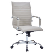 Harris Leather High-Back Adjustable Office Conference Chair with Armrests Chrome Tan Office Chair Leisuremod