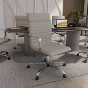Harris Leather High-Back Adjustable Office Conference Chair with Armrests Chrome Tan Office Chair Leisuremod