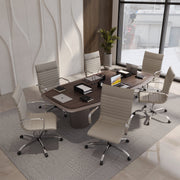 Harris Leather High-Back Adjustable Office Conference Chair with Armrests Chrome Tan Office Chair Leisuremod