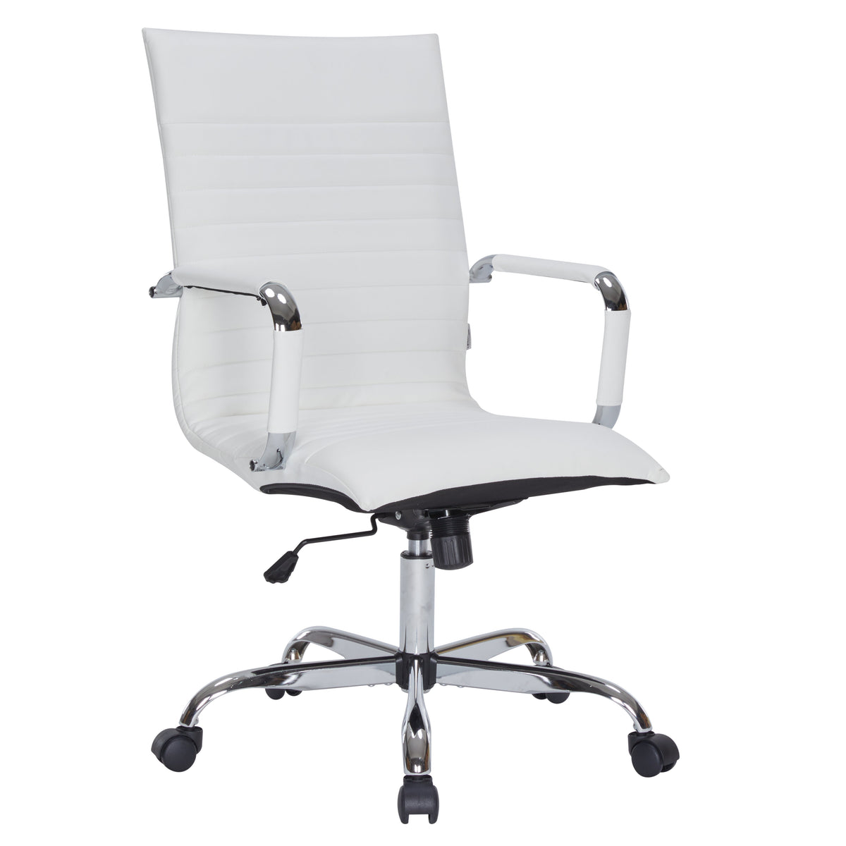 Harris Leather High-Back Adjustable Office Conference Chair with Armrests Chrome White Office Chair Leisuremod