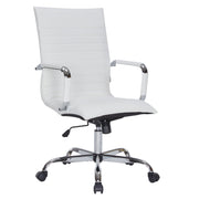 Harris Leather High-Back Adjustable Office Conference Chair with Armrests Chrome White Office Chair Leisuremod