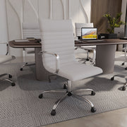 Harris Leather High-Back Adjustable Office Conference Chair with Armrests Chrome White Office Chair Leisuremod