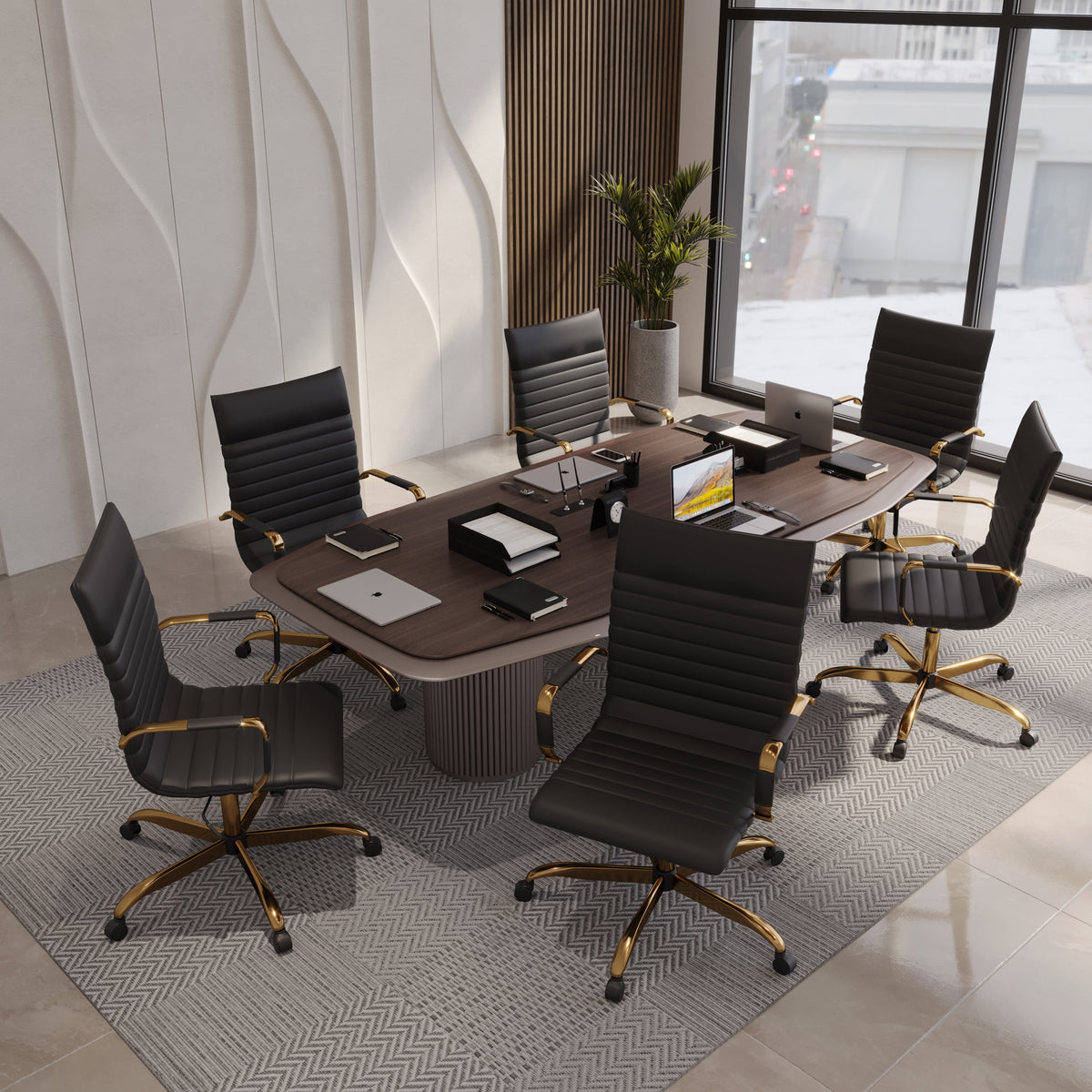 Harris Leather High-Back Adjustable Office Conference Chair with Armrests Gold Black Office Chair Leisuremod