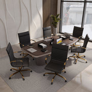 Harris Leather High-Back Adjustable Office Conference Chair with Armrests Gold Black Office Chair Leisuremod