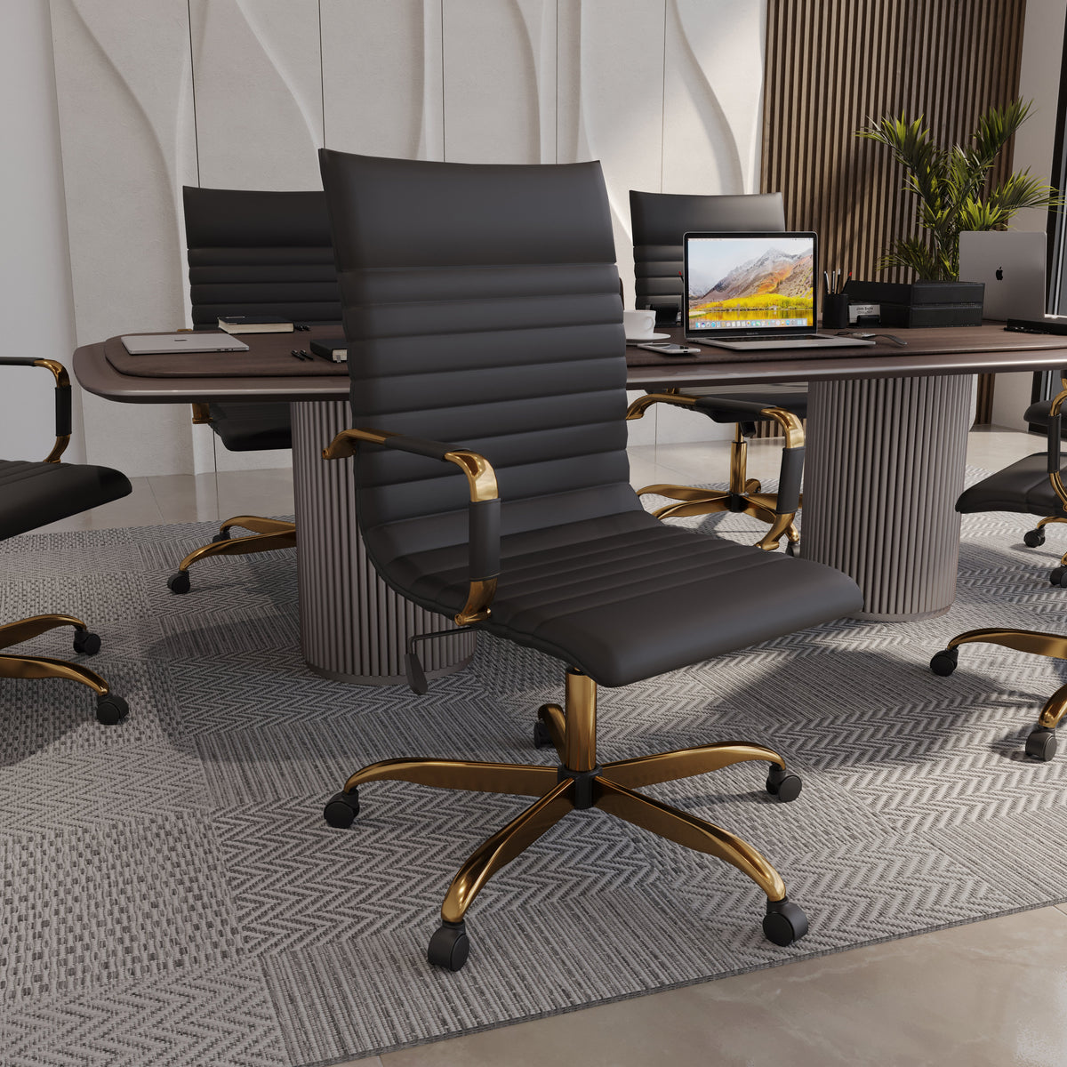 Harris Leather High-Back Adjustable Office Conference Chair with Armrests Gold Black Office Chair Leisuremod