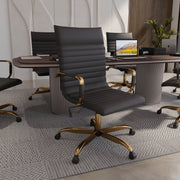Harris Leather High-Back Adjustable Office Conference Chair with Armrests Gold Black Office Chair Leisuremod
