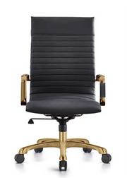Harris Leather High-Back Adjustable Office Conference Chair with Armrests Gold Black Office Chair Leisuremod