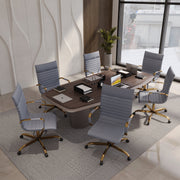 Harris Leather High-Back Adjustable Office Conference Chair with Armrests Gold Grey Office Chair Leisuremod