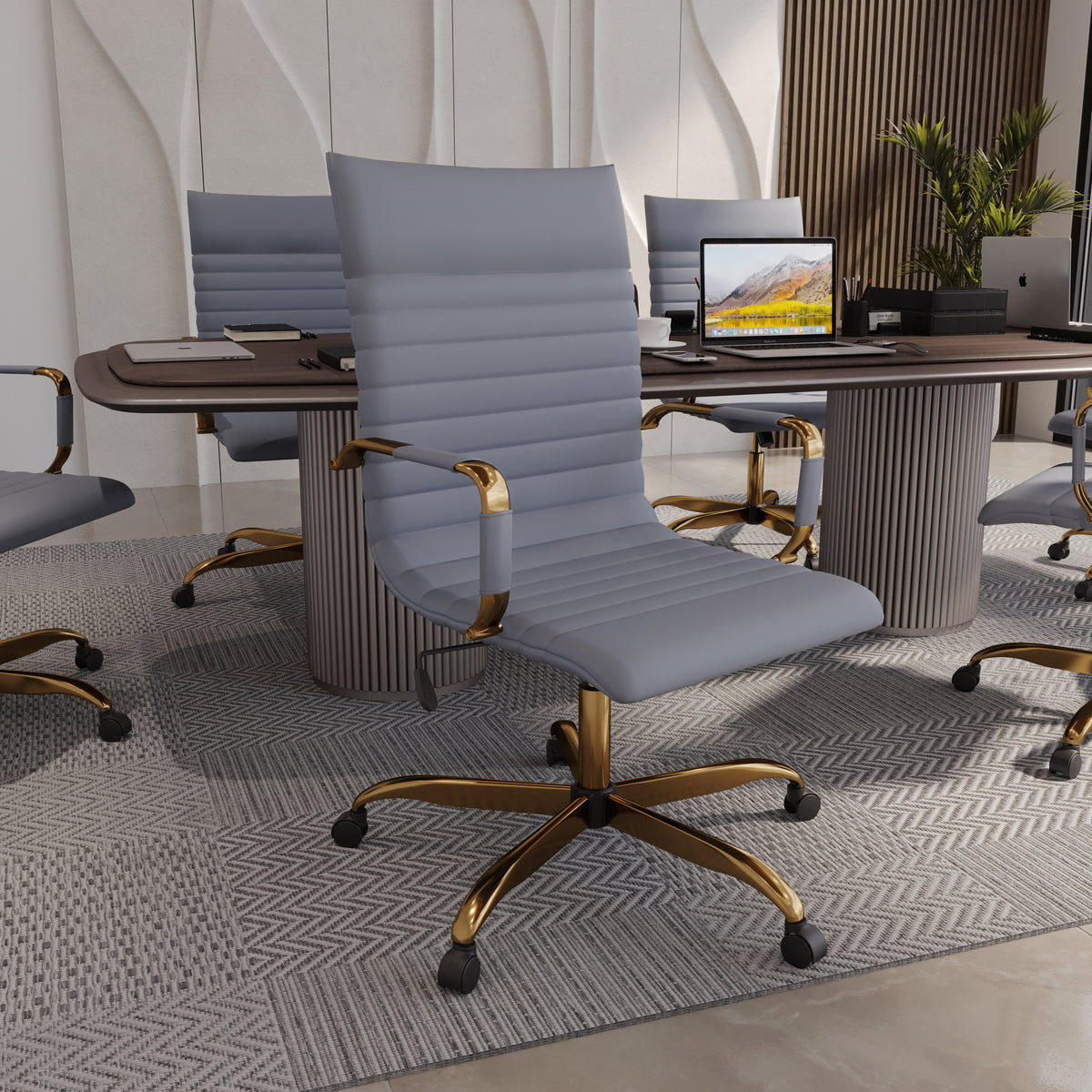 Harris Leather High-Back Adjustable Office Conference Chair with Armrests Gold Grey Office Chair Leisuremod