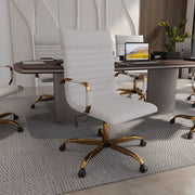 Harris Leather High-Back Adjustable Office Conference Chair with Armrests Gold White Office Chair Leisuremod