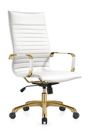 Harris Leather High-Back Adjustable Office Conference Chair with Armrests Gold White Office Chair Leisuremod