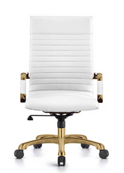 Harris Leather High-Back Adjustable Office Conference Chair with Armrests Gold White Office Chair Leisuremod