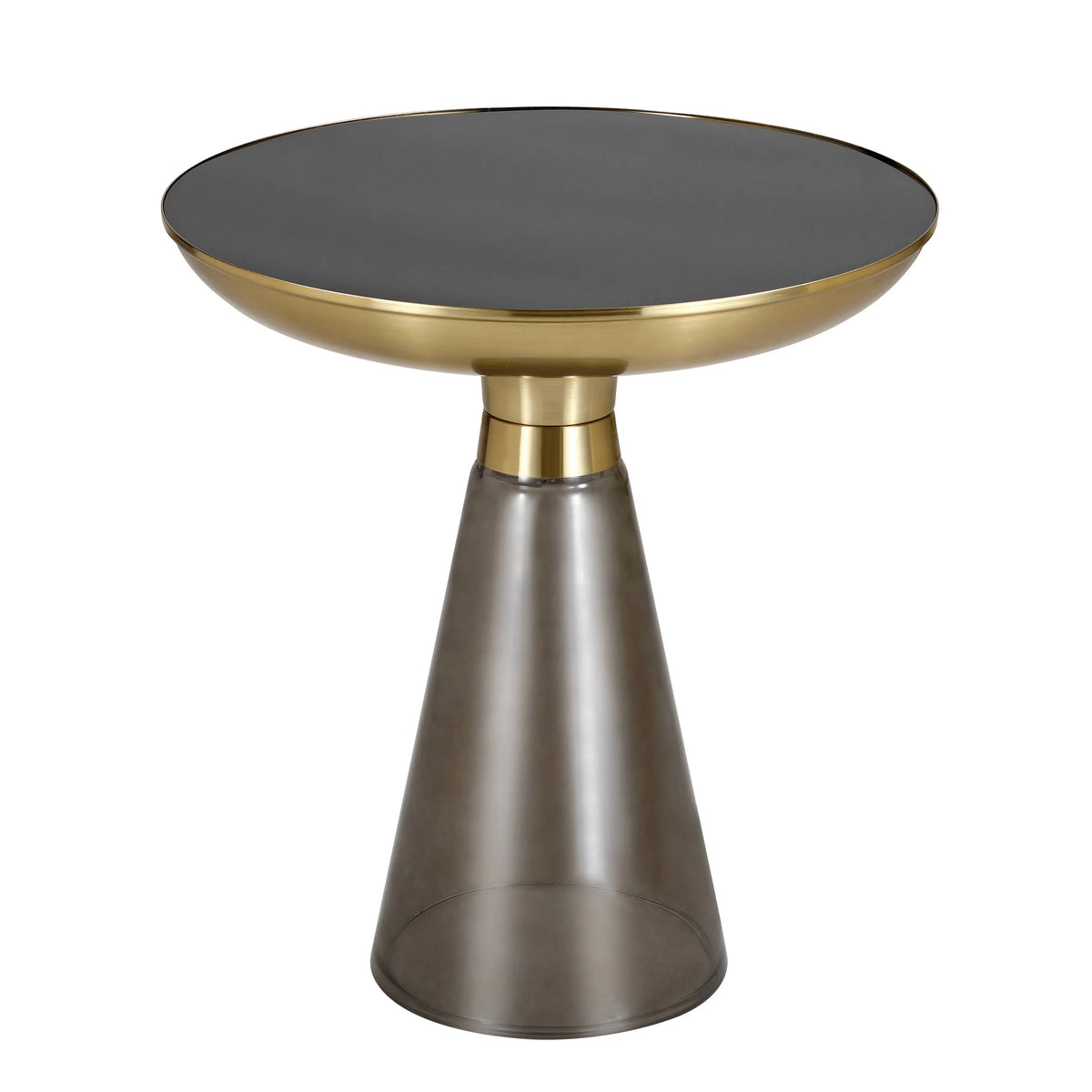 Hyalus Tully 19-Inch Round Glass Side Table with Iron Rim Frame and Glass Base - Elax Furniture