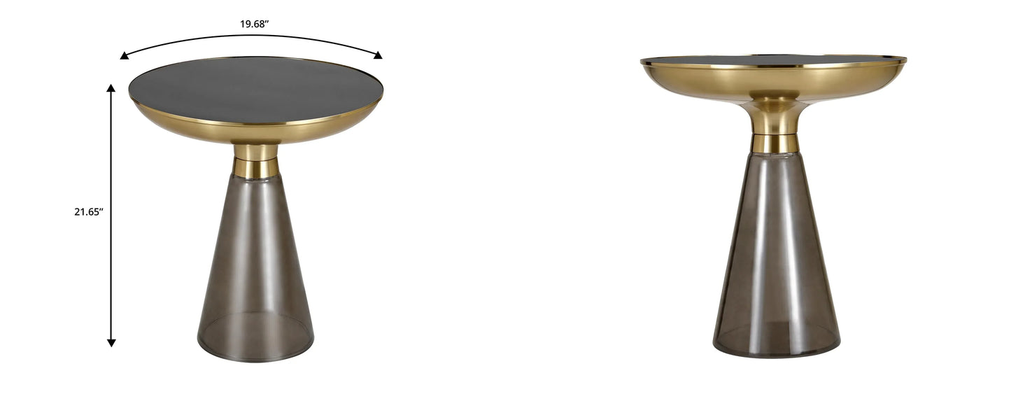 Hyalus Tully 19-Inch Round Glass Side Table with Iron Rim Frame and Glass Base - Elax Furniture