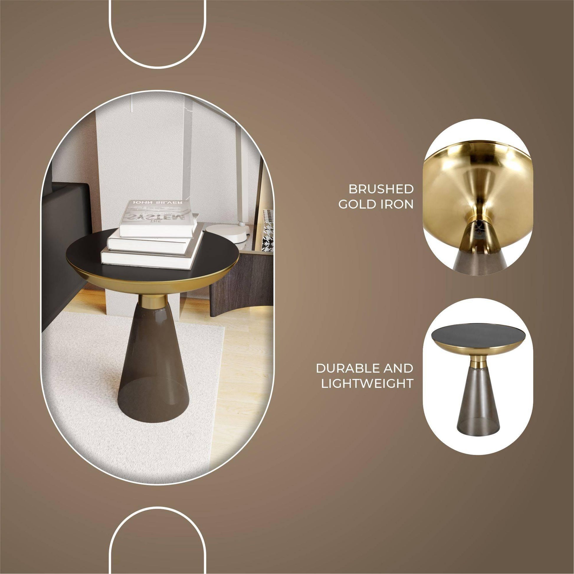 Hyalus Tully 19-Inch Round Glass Side Table with Iron Rim Frame and Glass Base - Elax Furniture