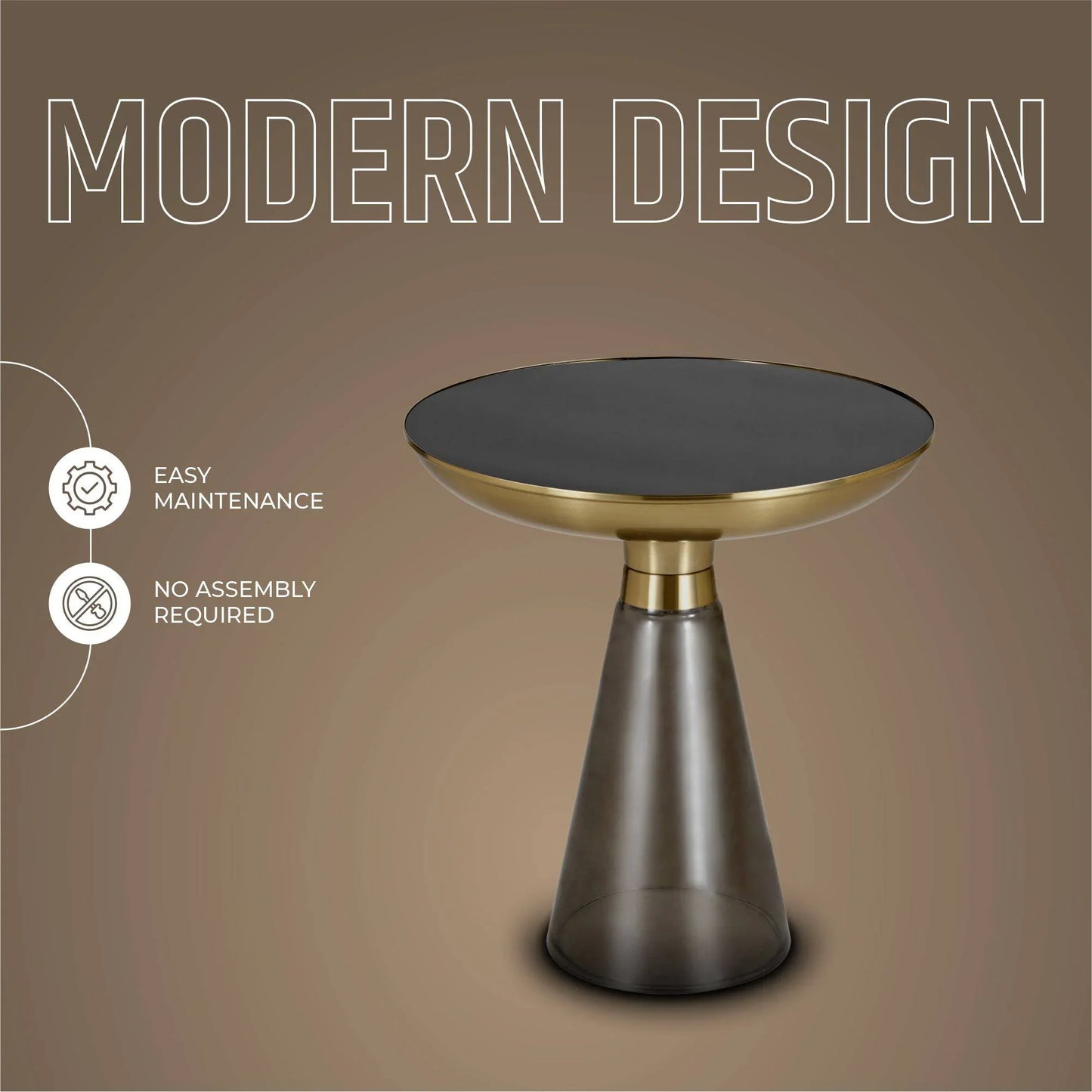 Hyalus Tully 19-Inch Round Glass Side Table with Iron Rim Frame and Glass Base - Elax Furniture